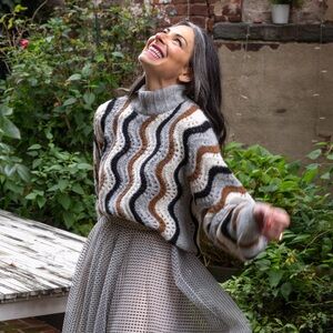 Eleven Six Olivia Wavy Stripe Alpaca Blend Mock Neck Sweater